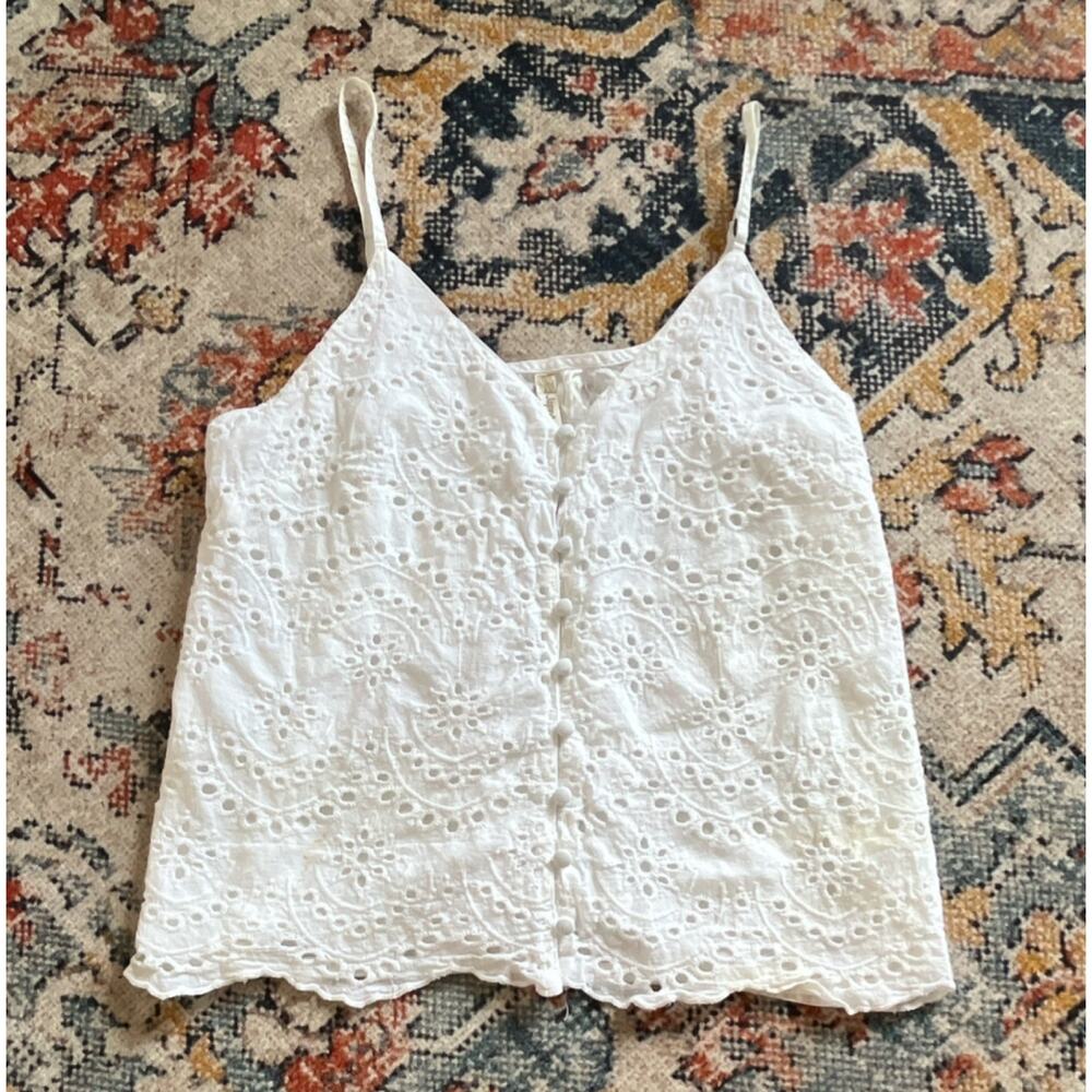 Japna White Eyelet Cotton Button Camisole Tank Top Women's Regular Size M